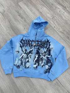 Veste zippée épaisse style streetwear à motif floral vintage, impression DTG, fermeture éclair, en molleton bouclette, style bande dessinée, délavée à l'acide et effet vieilli - Product Image 2