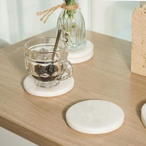 Luxury Design Eco-Friendly Antique CO <b>White</b> Round Marble Stone <b>Coaster</b> 1 Piece 8mm Thick 100mm Diameter Available Wholesale Rate - Product Image 1