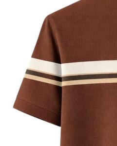 Polo a Rayas Marrón para Hombre, Mezcla de Algodón, Informal, Manga Corta, Top de Verano con Rayas en Contraste en el Pecho, Diseño Clásico - Product Image 6