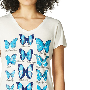 Women's V-Neck Short Sleeve T-Shirt <b>Purple</b> Butterfly Floral Print Casual <b>Top</b> Breathable Knitted Polyester Spring Summer Wear - Product Image 6