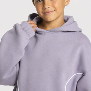 Conjunto Deportivo con Capucha Color Lavanda para Niños, Manga Larga, Corte Holgado, Color Sólido, Ropa Casual con Bolsillos Laterales y Cintura Elástica - Product Image 3