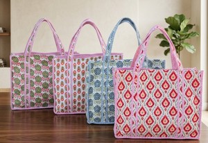 Cotton Quilted <b>Boho</b> Floral Hand Block Printed Sustainable Tote <b>Bag</b> for Women-Beach Travel & Gift Use, Christmas Gifts, Wedding - Product Image 4