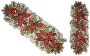 Hand Beaded <b>Table</b> <b>Runner</b>: White Glass Beads, Holiday Centerpiece Elegant Poinsettia - Product Image 2