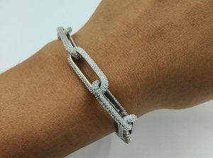 Moissanite Round Cut Diamond Paper Clip Iced Cuban <b>Bracelet</b> For Unisex 925 Sterling <b>Silver</b> Fine Wedding Party Gift For Lovers - Product Image 3