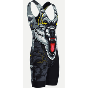 Traje de Lucha Libre con Diseño de Lobo Estampado por Transferencia Térmica, Tejido Transpirable de Spandex y Poliéster, Logotipo Frontal, Ropa Deportiva para Adultos - Product Image 2