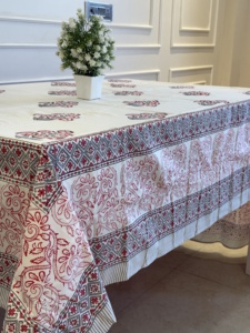 Indigo Floral Tablecloth, Hand Block Print Indian Cotton Boho Border <b>Table</b> Cover for Wedding <b>Tables</b>, Home, Dining <b>Table</b> Cover - Product Image 2