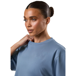 Women's Light Blue Crew Neck Oversized T-Shirt Short Sleeve Loose Fit Solid Color Jersey <b>Top</b> All Seasons Wear - Product Image 4