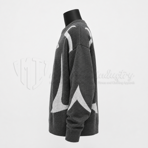 เสื้อสเวตเตอร์ไหมพรมลายแจ็คการ์ดทรงโอเวอร์ไซส์สำหรับผู้ชาย คอกลม ลายกราฟิก สไตล์สตรีทแวร์ เสื้อกันหนาว ขายส่ง - Product Image 5
