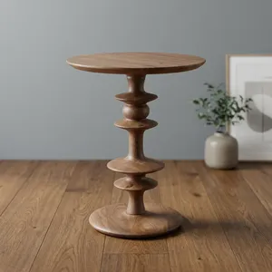 Mesa Auxiliar Moderna de Madera Maciza con Base Escultural Tallada a Mano, Mesa Redonda Decorativa para Sala de Estar o Dormitorio - Product Image 5