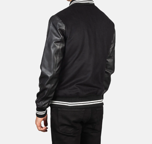 แจ็คเก็ตวาร์ซิตี้แบบหนา ทำจากผ้าขนสัตว์และหนัง เหมาะสำหรับทุกฤดูกาล แจ็คเก็ตเบสบอลสำหรับผู้ชาย - Product Image 3