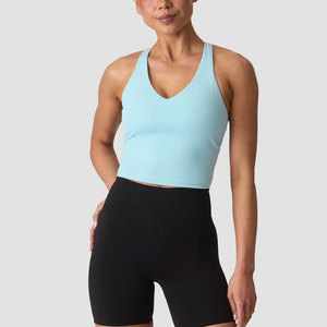 Top Corto con Cuello en V para Mujer, Sin Mangas, Ajustado, para Correr, Gimnasio, Entrenamiento al Aire Libre, Chaleco Deportivo de Compresión - Product Image 1