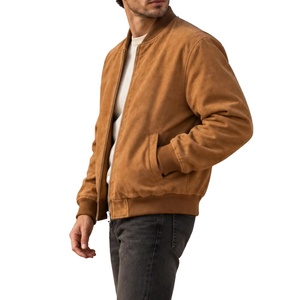 New Arrival <b>Men's</b> Brown <b>Suede</b> Bomber <b>Jacket</b> Casual Zipper Closure Turn-down Collar Regular Fit Autumn <b>Jacket</b> - Product Image 4