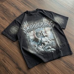 Snowgrace <b>Gothic</b> Dragon Print Oversized Men's T-<b>Shirt</b> Short Sleeve O-Neck Jersey Cotton Black - Product Image 2