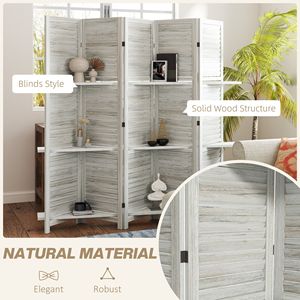 Paravento Artigianale a 5 Pannelli in Legno, Alto 170 cm, con 3 Ripiani e Vano Pieghevole, Bianco Anticato per Camere da Letto - Product Image 6