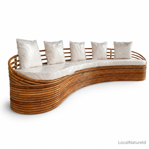 Ensemble de canapés de jardin en rotin rond moyen, courbé, pour l'extérieur, avec coussins imperméables pour la cour d'hôtel - Product Image 3