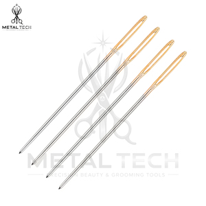 Newest Design Gold Eye Hair <b>Extension</b> Needles, High Polish Stainless Steel Large Eye Straight Sewing Needles for Wig Crafting - Product Image 2