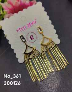 Gold Plated American Diamond <b>Drop</b> <b>Earrings</b> Trendy Alloy Stainless Steel Stud Top Dangle Design for Women - Product Image 4