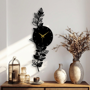 Botanical Leaf Metal <b>Wall</b> <b>Clock</b>, Modern Nature Inspired Steel <b>Decor</b> - Product Image 3