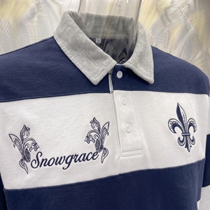 เสื้อเบสบอลแขนสั้นลายทางระบายอากาศได้ดี ยี่ห้อ Snowgrace ปักโลโก้ คอปกพับได้ ทรงหลวม สวมใส่สบายสำหรับเด็กผู้ชาย - Product Image 6