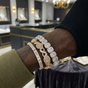 Pulseras de tenis de oro macizo para hombre con moissanita y diamantes, corte esmeralda y engaste de canal, chapadas en oro rosa, joyería de lujo para fiestas - Product Image 1