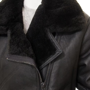 Women's <b>Genuine</b> Leather Shearling Moto Jacket With Fur Collar Zipper Closure Winter Outerwear - Product Image 4