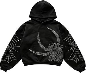 Sudadera con Capucha para Hombre, Corte Regular, Diseño de Telaraña con Pedrería Negra, Estilo Casual, Manga Regular, Tejido de Punto, 100% Algodón - Product Image 1