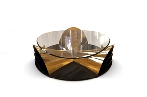 Luxury <b>Side</b> <b>Table</b> Glass Top Sculptural Metal Base Modern Center <b>Table</b> Antique <b>Gold</b> Finish Living Room Designer Contemporary - Product Image 4