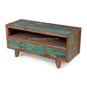 Reclaimed Boat Wood TV <b>Cabinet</b> 3 Drawer Chinese Style Solid Wood <b>Rustic</b> Recycled Boat Wood Sustainable Design For Stand TV - Product Image 5