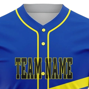 Maillot de baseball personnalisé bleu et jaune pour hommes, respirant, uniforme d'équipe de softball, chemise de sport athlétique pour équipes - Product Image 5