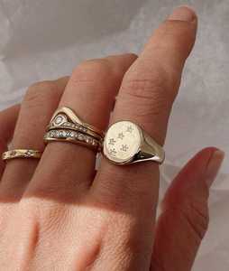 แหวนตราประทับขนาด 5 มม. ทองคำแท้ 14k 18k ประดับเพชรทรงกลมเพาะเลี้ยงในห้องปฏิบัติการ ดีไซน์ดาว แหวนเพชรเม็ดเดี่ยว เครื่องประดับชั้นดีสำหรับทุกเพศ ขายส่ง - Product Image 2