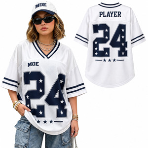 Maillot de football américain blanc surdimensionné personnalisé unisexe avec numéro d'étoile personnalisé, en maille, style vintage, streetwear, tenue d'équipe - Product Image 1