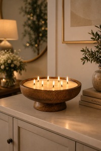 เชิงเทียนไม้ทรงกลมพร้อมไส้เทียนหลายเส้น โคมไฟตกแต่งบ้าน - Product Image 4