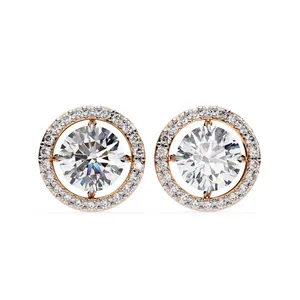Pendientes de Diamante Cultivado en Laboratorio de Corte Redondo de 2 Ct F VVS2 con Halo, Oro Blanco de 14k, IGI - Product Image 3
