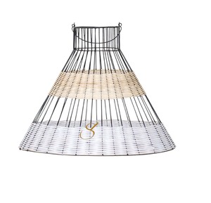 Lustre suspendu moderne en forme d'entonnoir inversé avec abat-jour en rotin et cadre en fil métallique ouvert pour salle à manger décontractée - Product Image 5