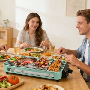 Griglia Elettrica 2-in-1 e Piastra per Crepes 2000W, Riscaldamento Rapido, 5 Controlli di Temperatura, Lavabile in Lavastoviglie, 3 Vassoi per Raclette per Uso Interno ed Esterno - Product Image 2