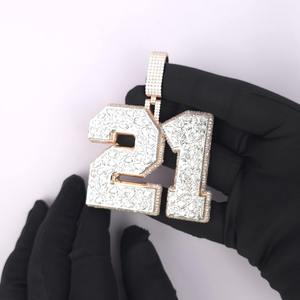 Collar de Lujo de Plata 925 con Colgante de Moissanita Número 21 en Oro Rosa, Cadena de Eslabones con Letras y Diamantes de Imitación, Joyería para Regalo de Fiesta - Product Image 2