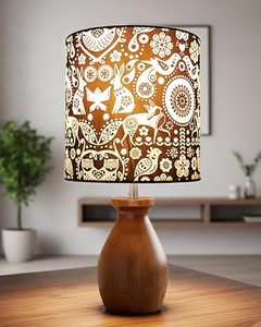 Decorative Table Lamp Floral Bird Pattern Fabric Lampshade Wooden Base Bedside Desk Light <b>Home</b> Decor - Product Image 4