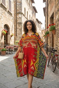 Cotton Vintage Handmade Kantha Work Kaftan Fashionable Designer High Quality <b>Fabric</b> Washable Dress - Product Image 4