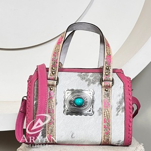 Hot Selling Hand <b>Tooled</b> <b>Leather</b> Medium Speedy Bag Pink Cowhide <b>Leather</b> Bag Turquoise Concho Shoulder Crossbody Purse for Women - Product Image 1