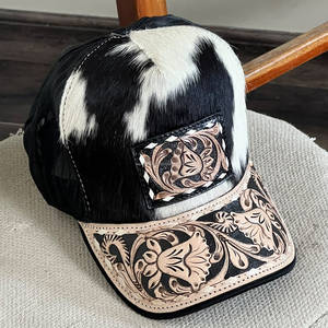 Casquette de baseball en cuir de vachette véritable personnalisée avec bordure florale western gravée à la main et fermeture snapback réglable, casquette de sport type trucker - Product Image 2