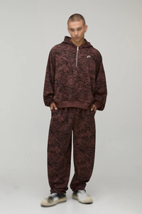 Brown Printed Men <b>Hoodies</b> French Terry Half <b>Zip</b> Oversized Drop Shoulder Kangaroo <b>Pocket</b> Casual Wear Autumn Style ODM Factory - Product Image 4