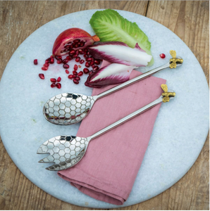Servidores de ensalada de abeja de Metal personalizados, pequeño MOTIVO DE ABEJA dorada en relieve, tenedor de panal Hexagonal, cuchara de mesa, directo de fábrica - Product Image 2