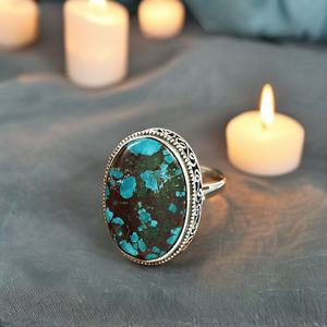 Bijoux indiens, bague en pierre turquoise tibétaine, argent 925 fait à la main, vente en gros, bijoux sterling, bagues de saint-valentin, fournitures - Product Image 2