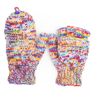 Himalayan Luxury Hand-Knit Merino <b>Wool</b> Wrist-Length <b>Gloves</b> Striped Pattern Fleece Lining Touchscreen Compatible Winter Wear - Product Image 5