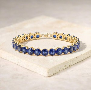 Pulsera con Dije de Zafiro Azul Cultivado en Laboratorio, Plata de Ley 925, Chapado en Oro, Joyería de Lujo Elegante, Regalo para Mujer, Piedra de Nacimiento de Septiembre - Product Image 1