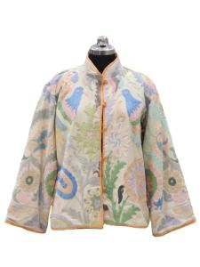 Veste bomber décontractée en coton 100% unisexe à col en V, style vintage, broderie florale suzani, lavage à la pierre, courte, pour l'hiver - Product Image 4