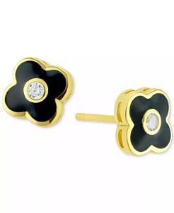 Orecchini con trifoglio bianco e nero in zirconi in argento Sterling placcato oro 14k | Macacy's - Product Image 1