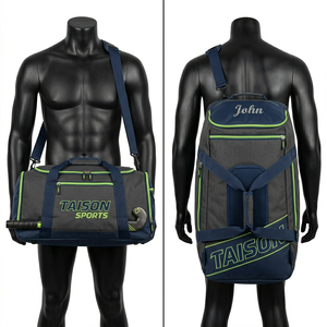 Bolsa Deportiva de Hockey sobre Césped para Hombre, Premium, de Poliéster 600D, 320 GSM, Diseño de Paneles en Gris, Azul Marino y Verde, con Logotipo Personalizado Bordado e Impreso - Product Image 1