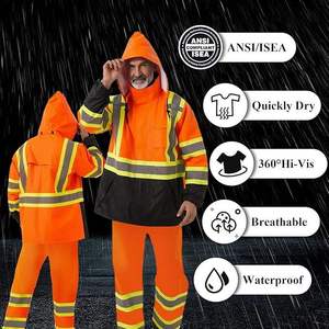 Combinaison de pluie réfléchissante haute visibilité pour hommes, imperméable, veste de pluie de sécurité, bas noir, vêtements de travail industriels haute visibilité, équipement de pluie - Product Image 5