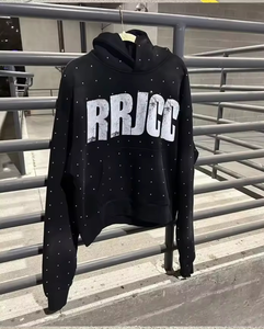 Sudadera con capucha personalizada al por mayor con diamantes de imitación para parejas, diseño de calavera, con cremallera completa, sudaderas con diamantes de imitación personalizadas - Product Image 4